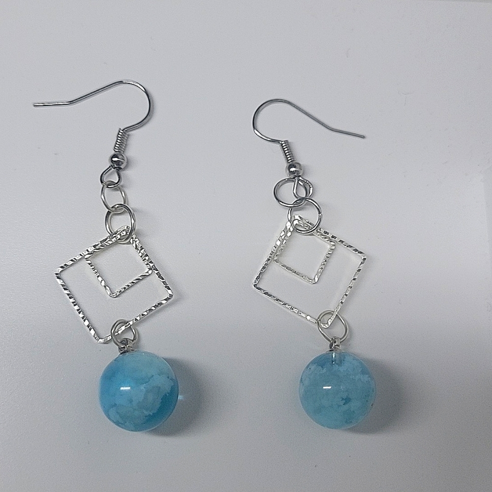 Silver Geo Sky Resin  Drop Earrings